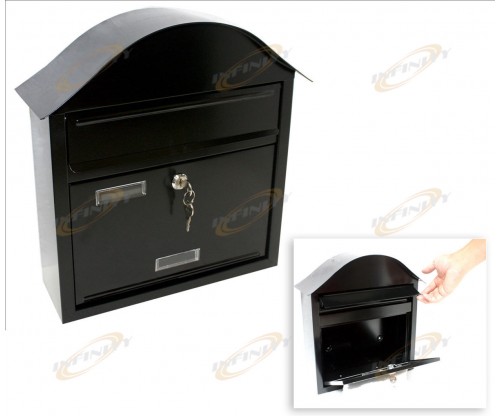 Wall Mount Black Mail Box w/ Retrieval Door & 2 Keys Made Of Steel